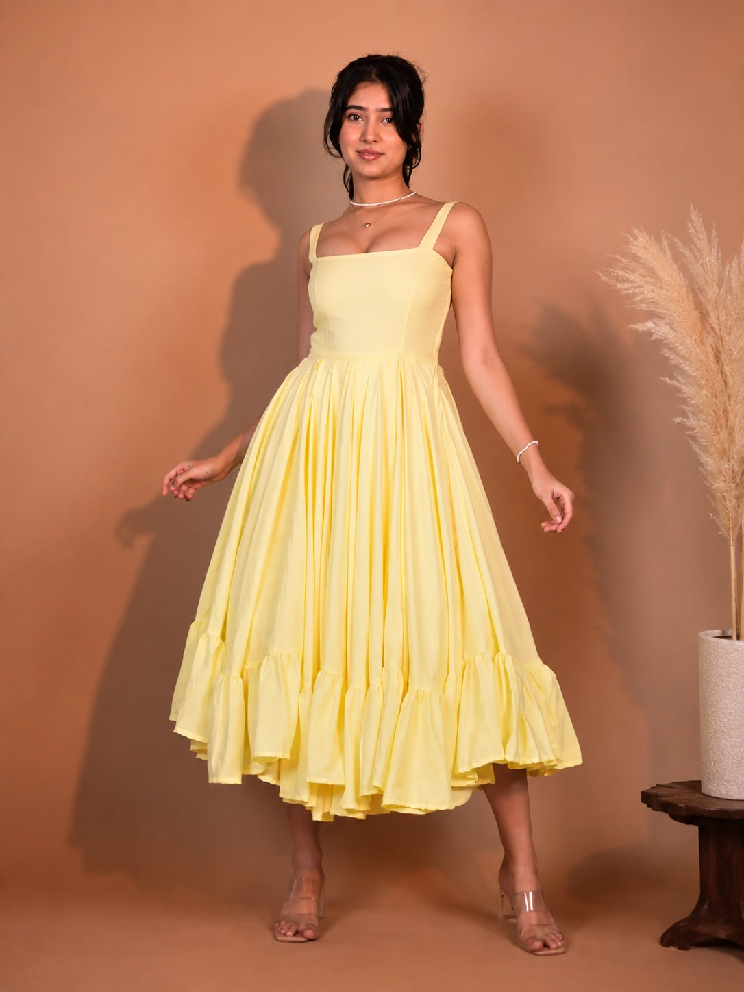 Butter Whirl Dress | Smocked Back Midi with Ruffle Hem
