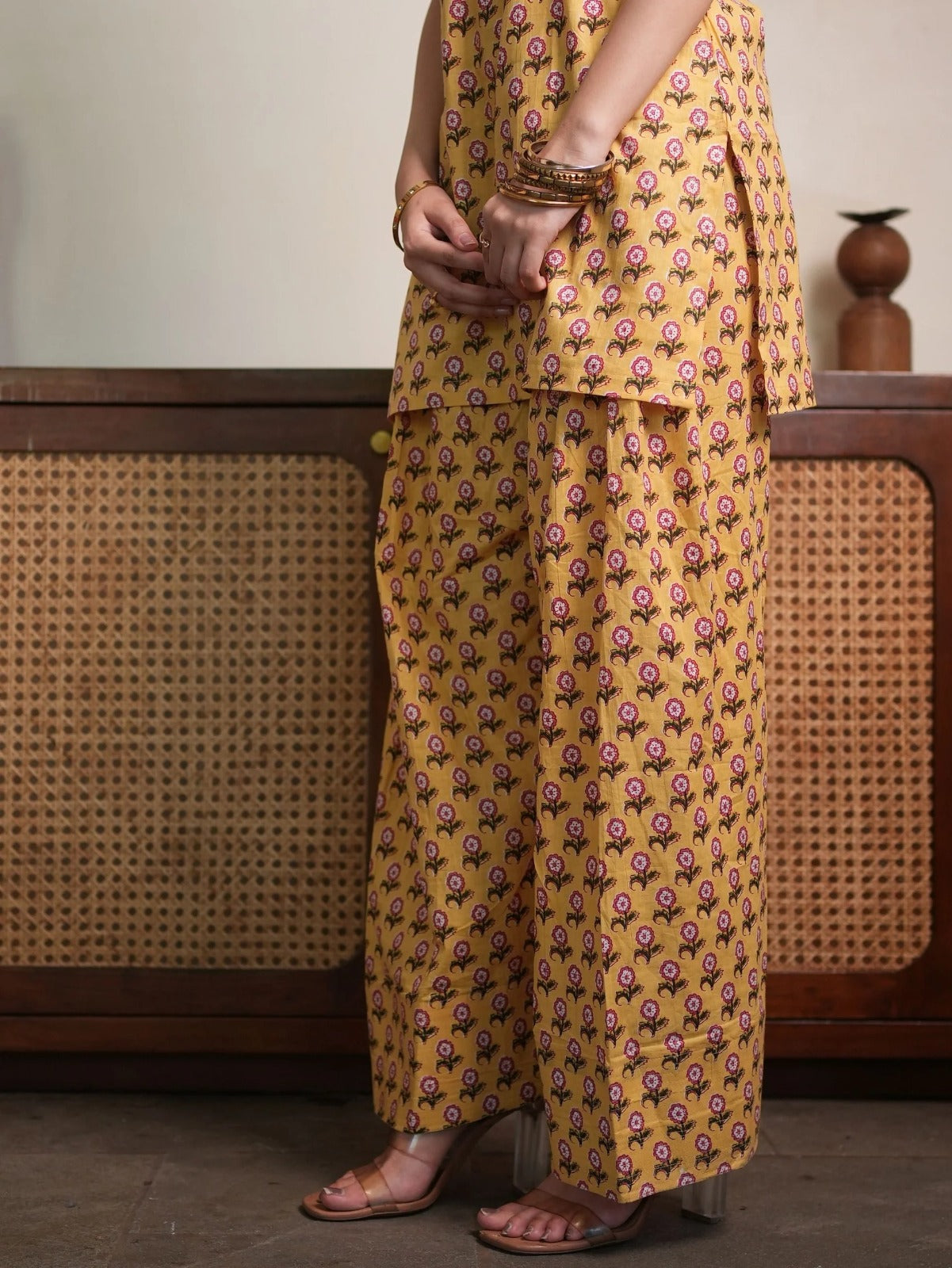 Golden Bloom Co-ord Set |  Sleeveless Kurta & Wide Leg Palazzo