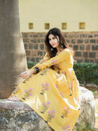 Saffron Bloom Anarkali Dress | Hand Block Printed Cotton | Full Sleeves
