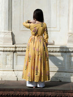 Saffron Bloom Anarkali Dress | Hand Block Printed Cotton | Full Sleeves