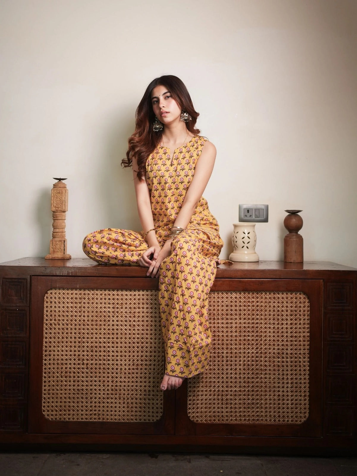 Golden Bloom Co-ord Set |  Sleeveless Kurta & Wide Leg Palazzo