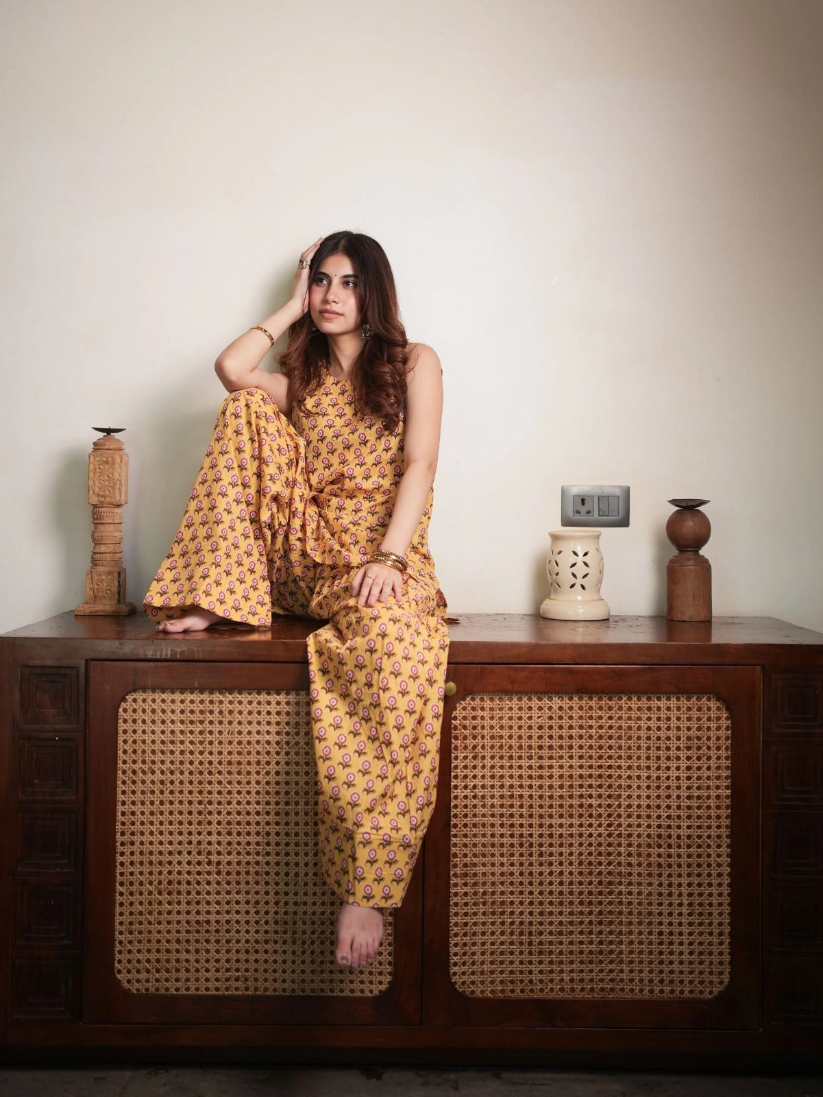 Golden Bloom Co-ord Set |  Sleeveless Kurta & Wide Leg Palazzo