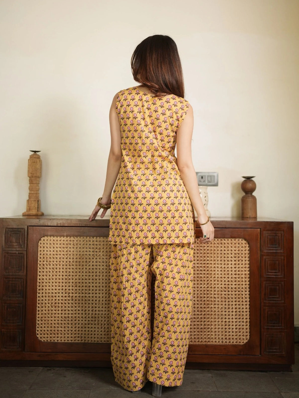 Golden Bloom Co-ord Set |  Sleeveless Kurta & Wide Leg Palazzo