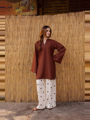 Brown Dhanak Heart Palazoo Kurta Set.