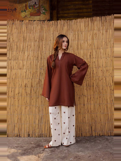 Brown Dhanak Heart Palazoo Kurta Set.