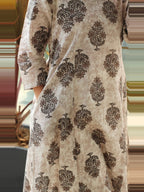 Ecru Brown Mughal Booti Block Print Linen Kurta & Pants Set