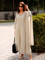 Sage Green Dobby Linen Kurta, Dupatta & Pants Set