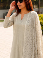 Sage Green Dobby Linen Kurta, Dupatta & Pants Set
