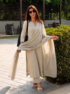 Sage Green Dobby Linen Kurta, Dupatta & Pants Set