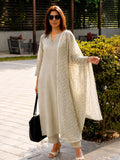 Sage Green Dobby Linen Kurta, Dupatta & Pants Set