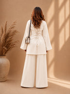 Misha Off White Lace-Up Back Bell Sleeve & Wide-Leg Pants Co-ord Set