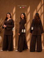 Misha Mocha Lace-Up Back Bell Sleeve & Wide-Leg Pants Co-ord Set