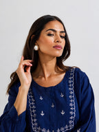 Neha Navy Blue White Floral Embroidered Peplum Top & Pants Co-ord Set