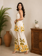 Sara Ivory Yellow Floral Halter Neck Top & Pants Set