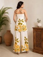 Sara Ivory Yellow Floral Halter Neck Top & Pants Set