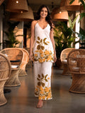Sara Ivory Yellow Floral Halter Neck Top & Pants Set