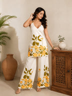 Sara Ivory Yellow Floral Halter Neck Top & Pants Set