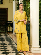 Yasmin Mustard Yellow Floral Embroidered Kurta Set