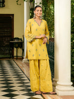 Yasmin Mustard Yellow Floral Embroidered Kurta Set