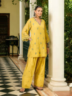 Yasmin Mustard Yellow Floral Embroidered Kurta Set