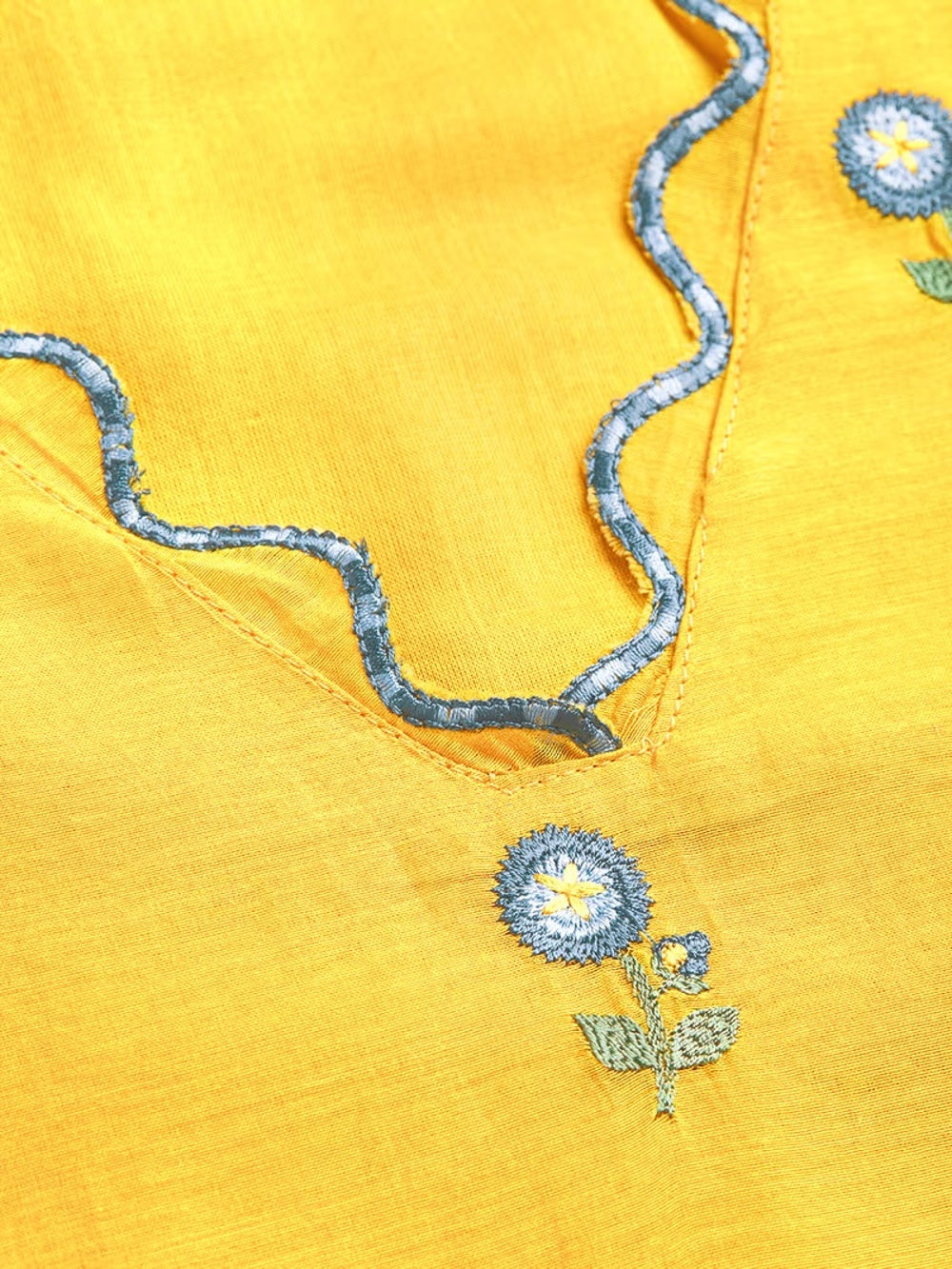 Yasmin Mustard Yellow Floral Embroidered Kurta Set