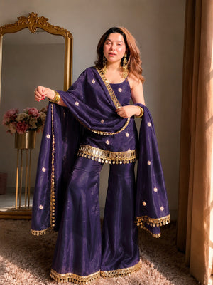 Meher Purple Mirror Work  Sharara Set