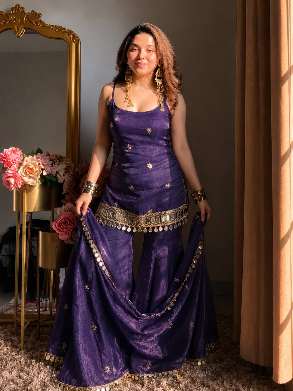 Meher Purple Mirror Work Kurti