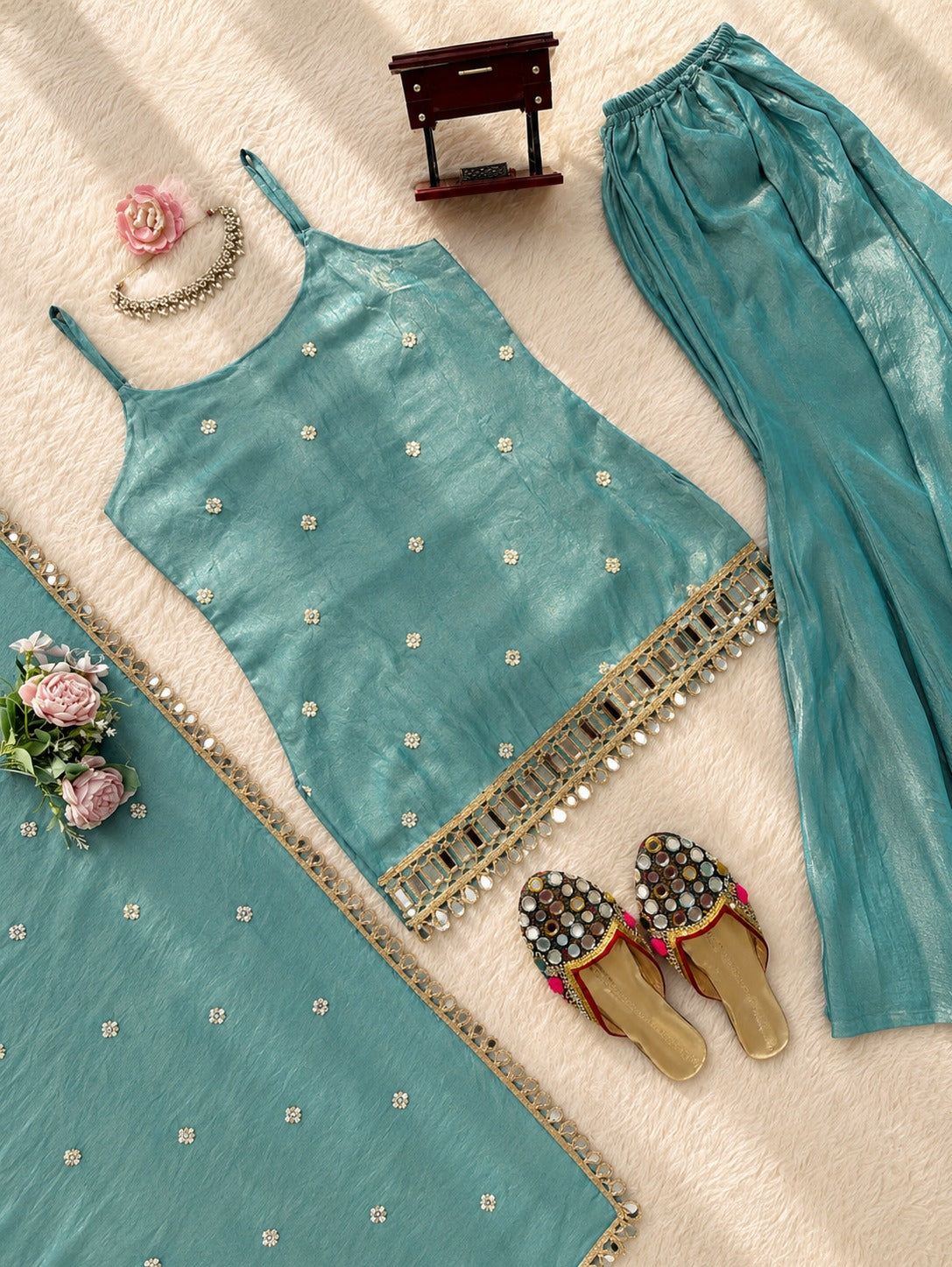 Aaira Aqua Mirror Work Kurti