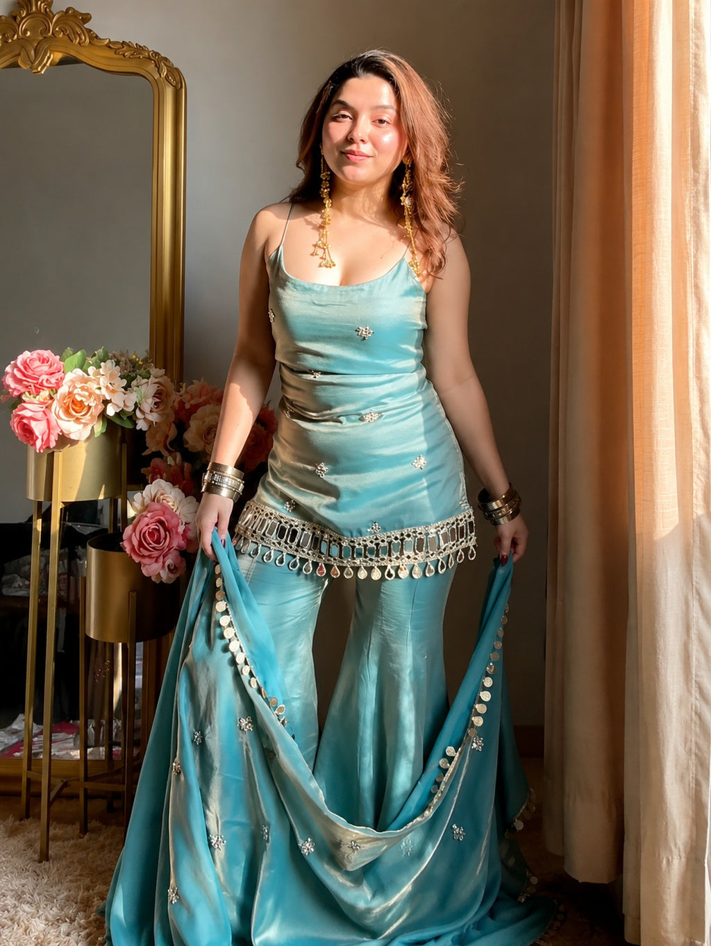 Aaira Aqua Mirror Work Kurti
