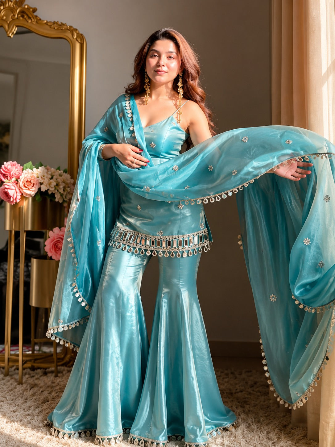 Aaira Aqua Mirror Work Kurti