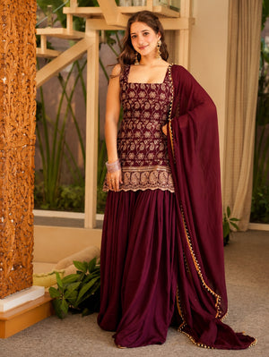 Kaira Wine Designer Sharara Set