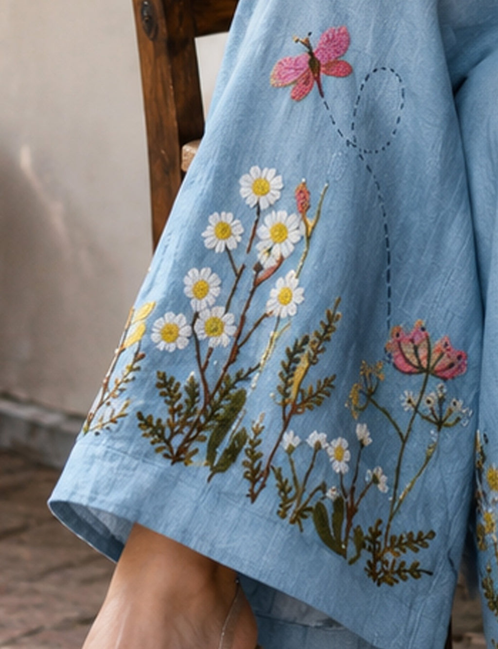 Siya Sky Blue Floral Embroidered Cotton Co-ord Set