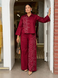 Elara Wine Red Thread Embroidered Shirt & Wide-Leg Co-ord Set