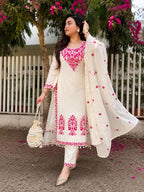 Kiara Off White Embroidered Khadi Cotton Kurta Set with Dupatta