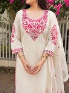 Kiara Off White Embroidered Khadi Cotton Kurta Set with Dupatta