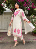 Kiara Off White Embroidered Khadi Cotton Kurta Set with Dupatta