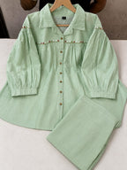 Aurelia Sage Green Cotton Relaxed Fit Co-ord Set