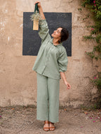 Aurelia Sage Green Cotton Relaxed Fit Co-ord Set