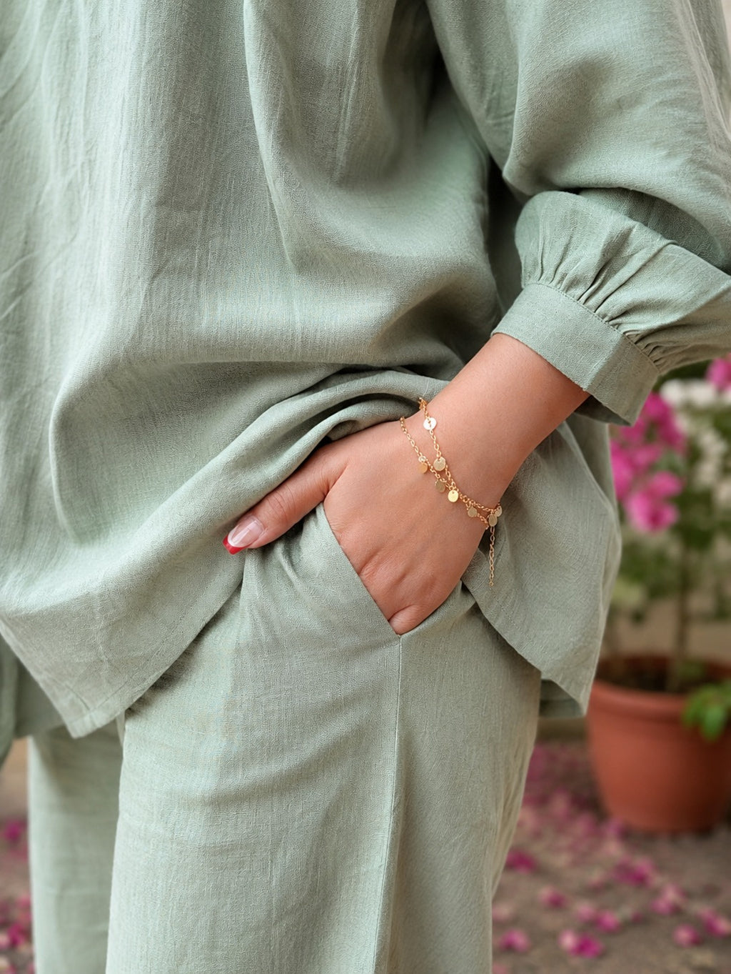 Aurelia Sage Green Cotton Relaxed Fit Co-ord Set