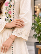 Zoya Off White Floral Embroidered Cotton Dobby Kurta Set with Dupatta