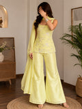 Luna Butter Yellow Floral Embroidered Palazzo Suit Set
