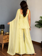 Luna Butter Yellow Floral Embroidered Palazzo Suit Set