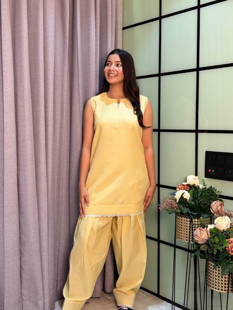 Mihika Cotton Slub Yellow Co-ord Set