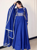 Blueberry Romansilk Chanderi Gown Set