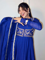 Blueberry Romansilk Chanderi Gown Set