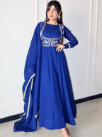 Blueberry Romansilk Chanderi Gown Set