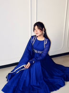 Blueberry Romansilk Chanderi Gown Set