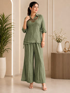 Sage Green Salsa Crushed Hand Work 3-Piece Co-Ord Set
