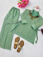Sage Green Salsa Crushed Hand Work 3-Piece Co-Ord Set