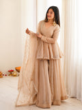 Peach Mukaish Work Tabby Organza Sharara Set